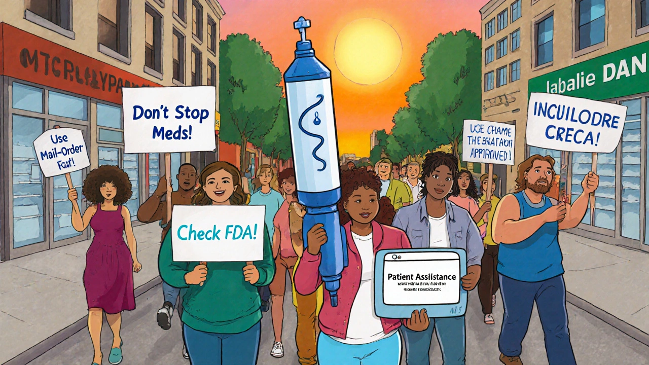 People marching with signs for safe medication access during drug shortages