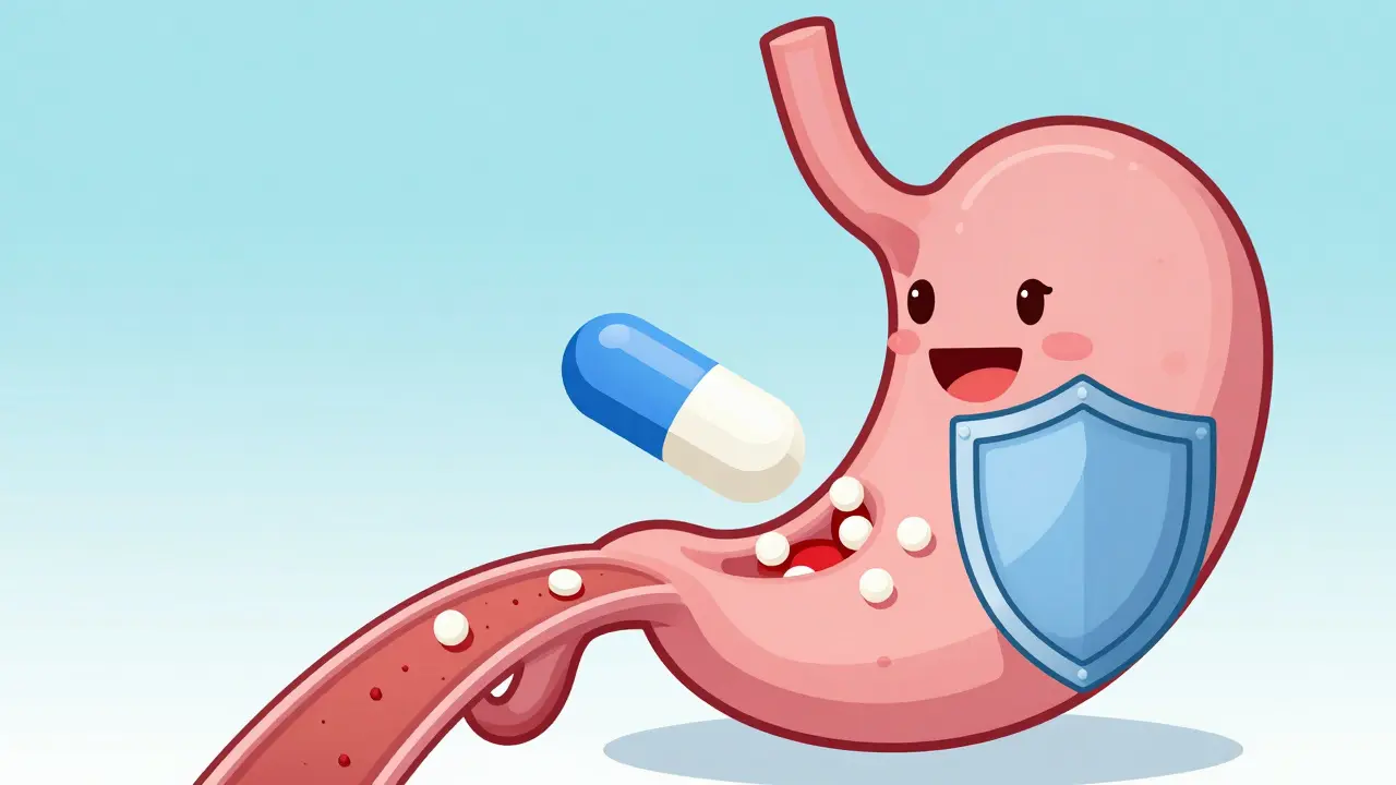 A specially coated pill successfully entering the bloodstream unaffected by stomach pH.